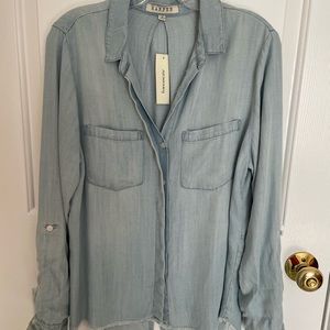 HARPER Blue Lyocell Chambray Raw Edge Shirt Size M
